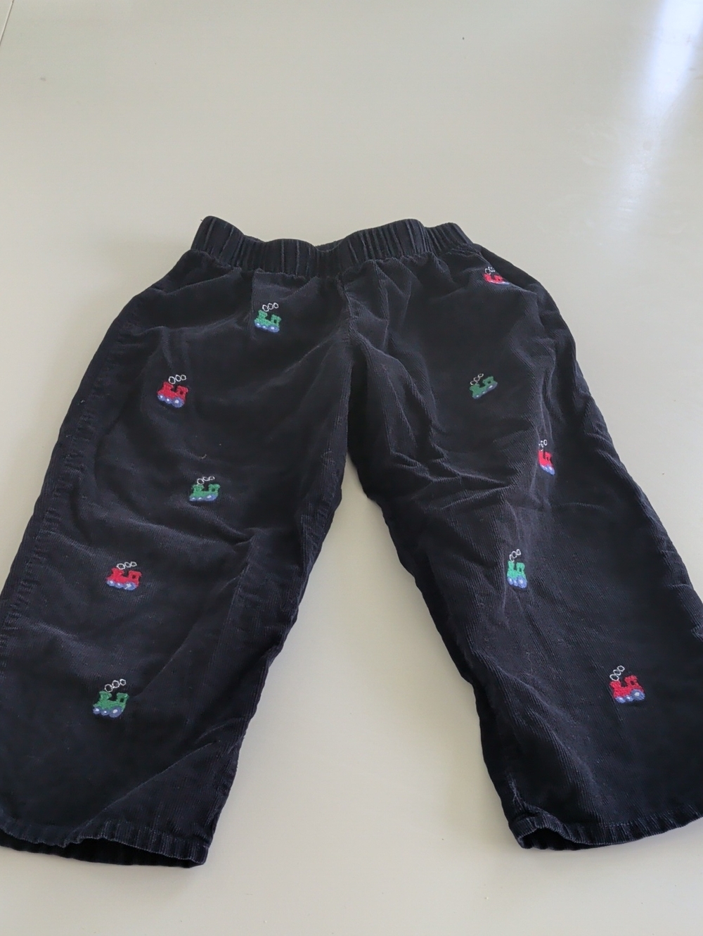 Kids Black Corduroy Pants with Red & Green Car Embroidery